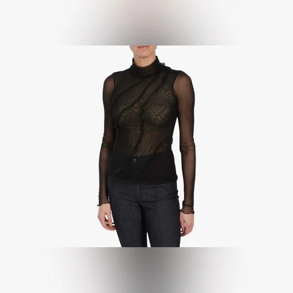 Cinq a Sept Black Mesh Turtleneck Top - Picture 5 of 6
